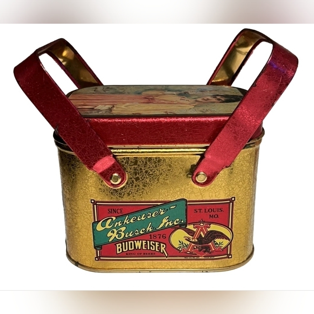 1992 Vintage Anheuser-Busch Budweiser Tin Basket with Handles - Picture 1 of 6